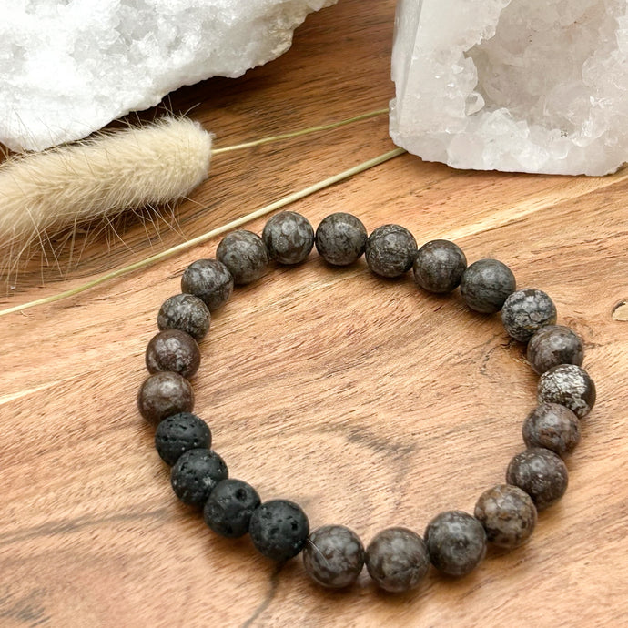 8mm Brown Snowflake Obsidian Diffuser Bracelet  BALANCE - FOCUS - PURITY