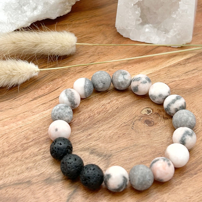 10mm Pink Zebra Jasper Diffuser Bracelet  GROUNDING - MOTIVATING