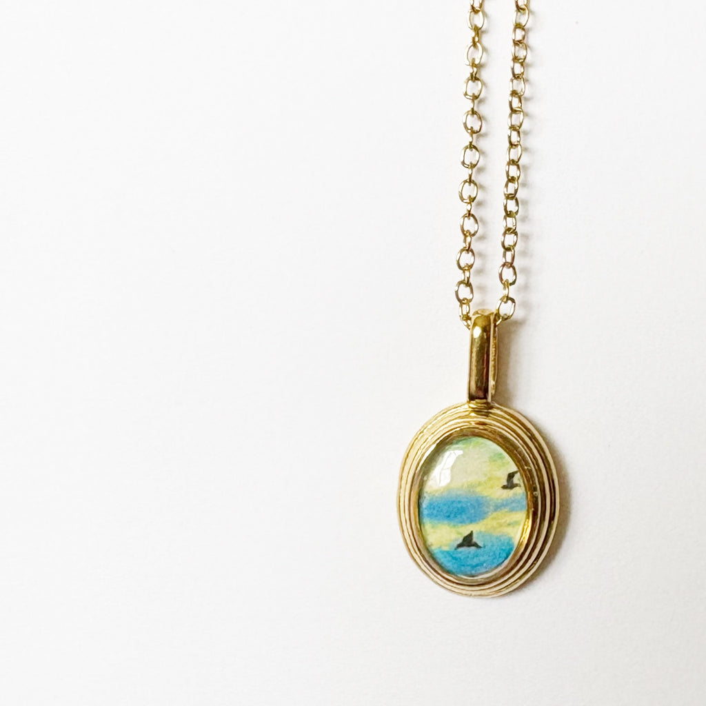 Gold Resin Art Pendant Necklace