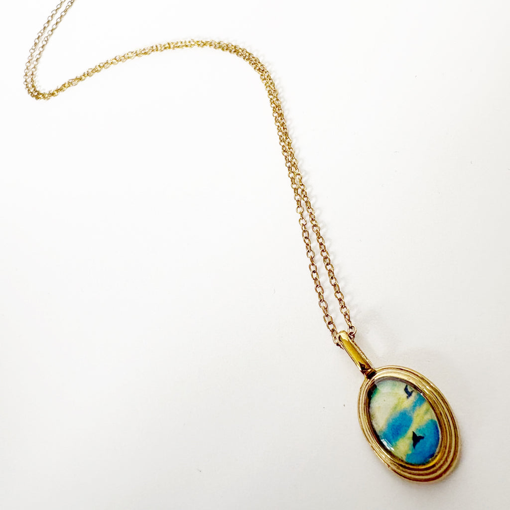 Gold Resin Art Pendant Necklace