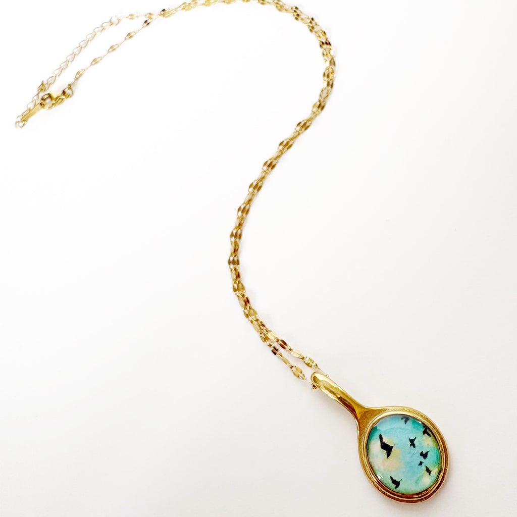 Gold Resin Art Pendant Necklace