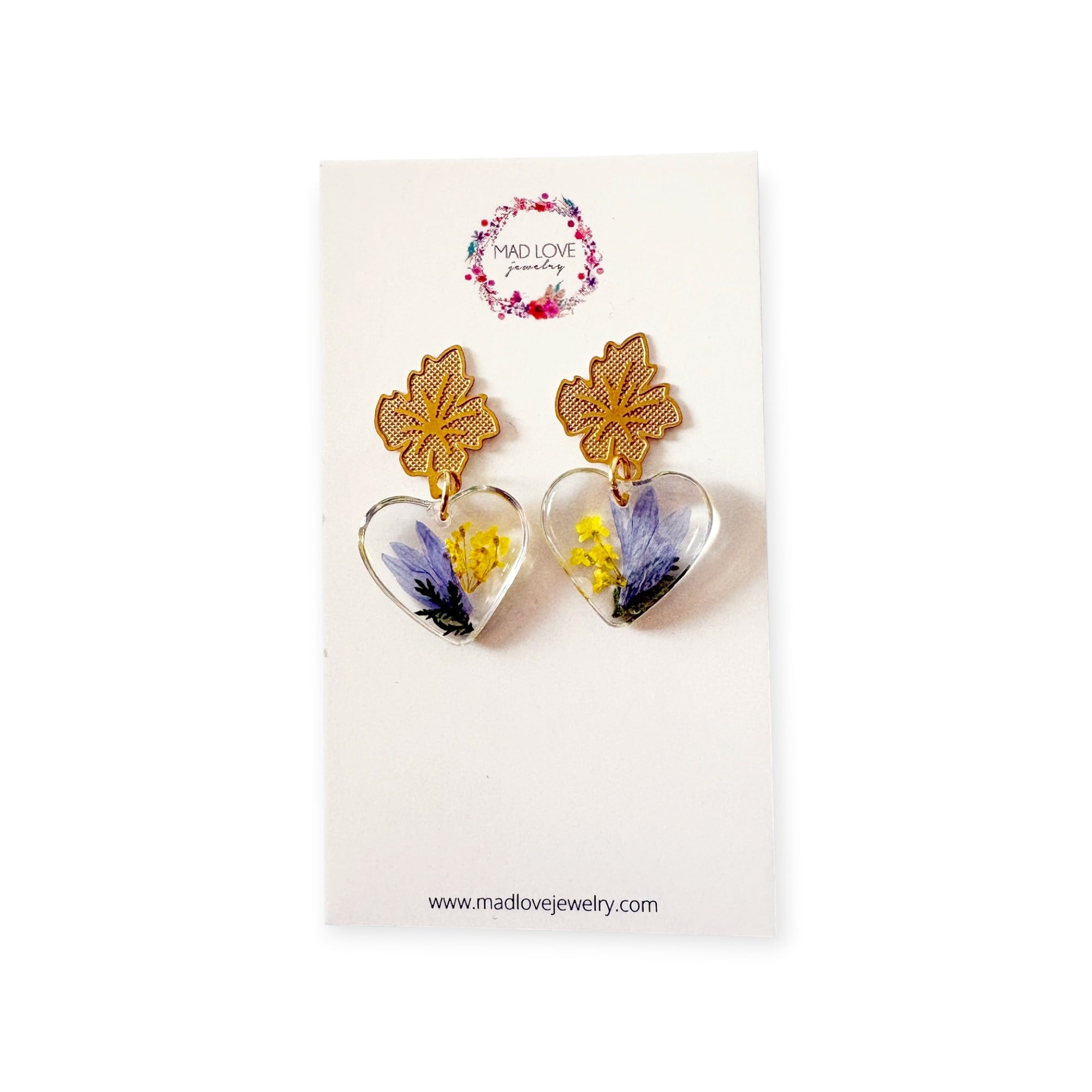 Dried Flower Resin Earrings — Gold Floral Jewelry