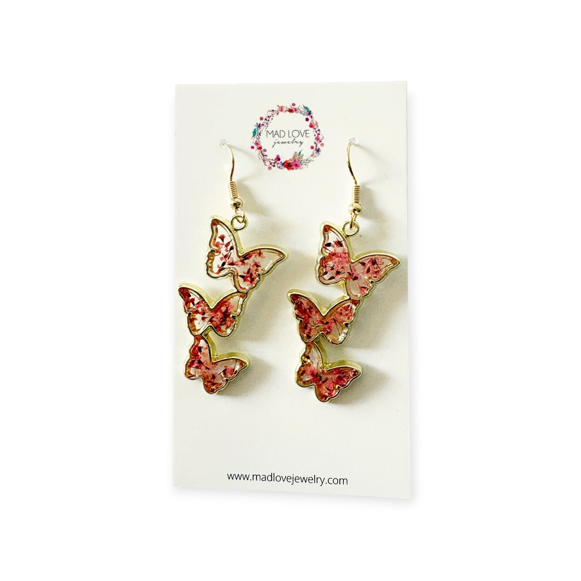 Dried Flower Resin Earrings — Gold Floral Jewelry