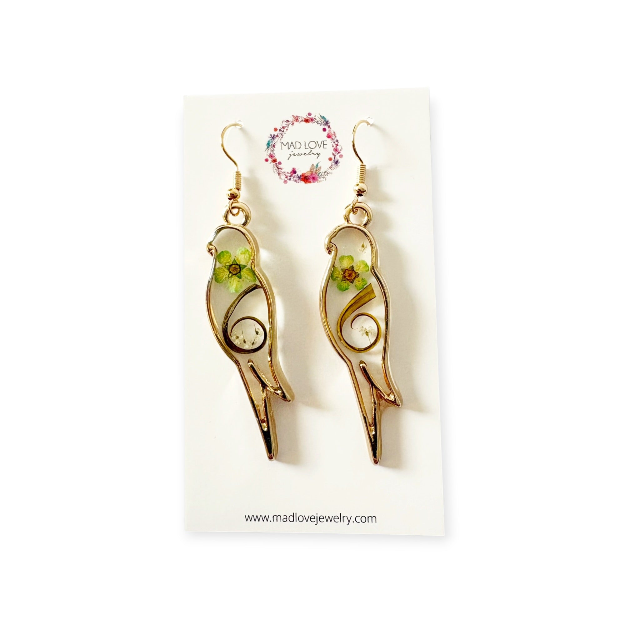 Dried Flower Resin Earrings — Gold Floral Jewelry