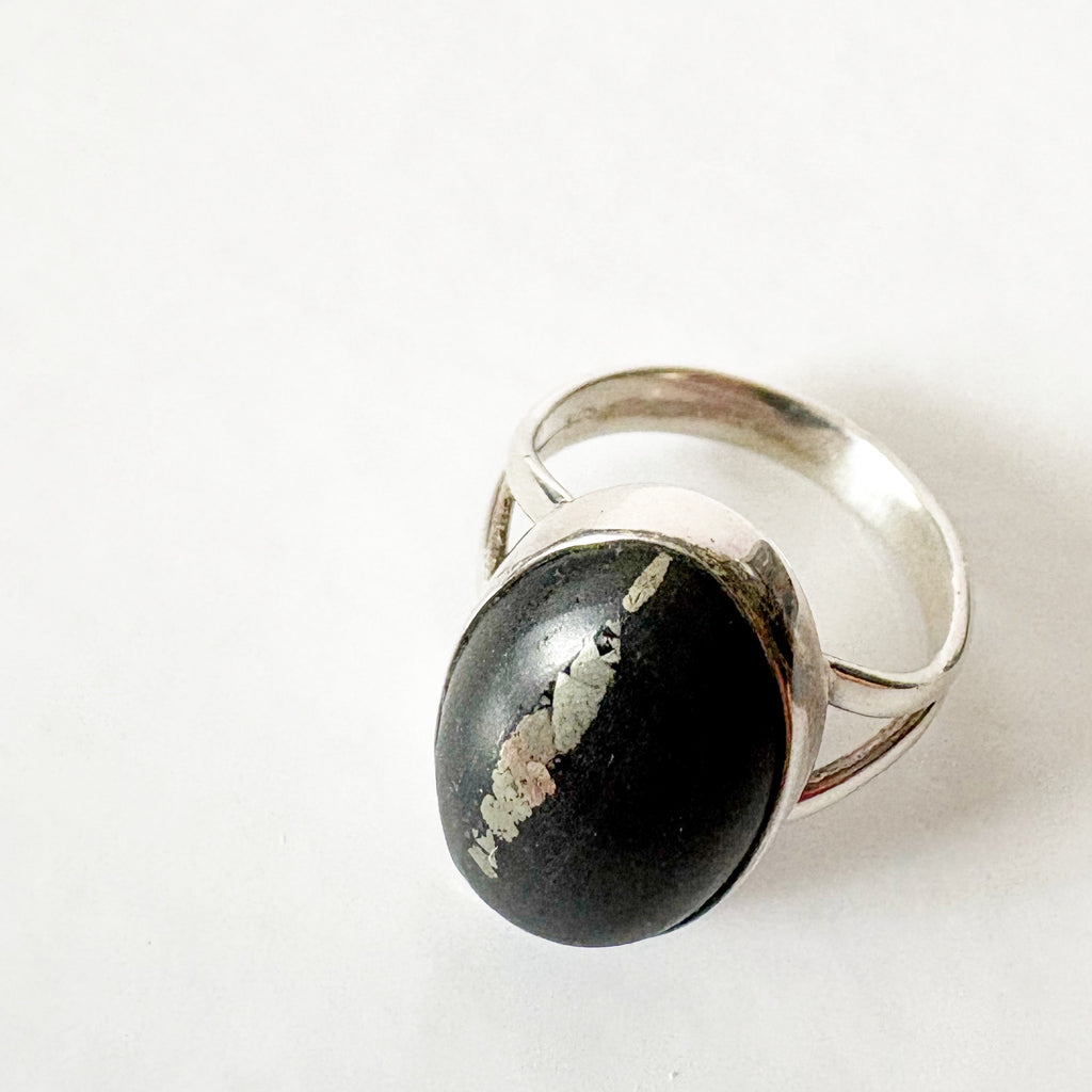 Grounding Pyrite & Basalt Sterling Silver Ring SIZE 8