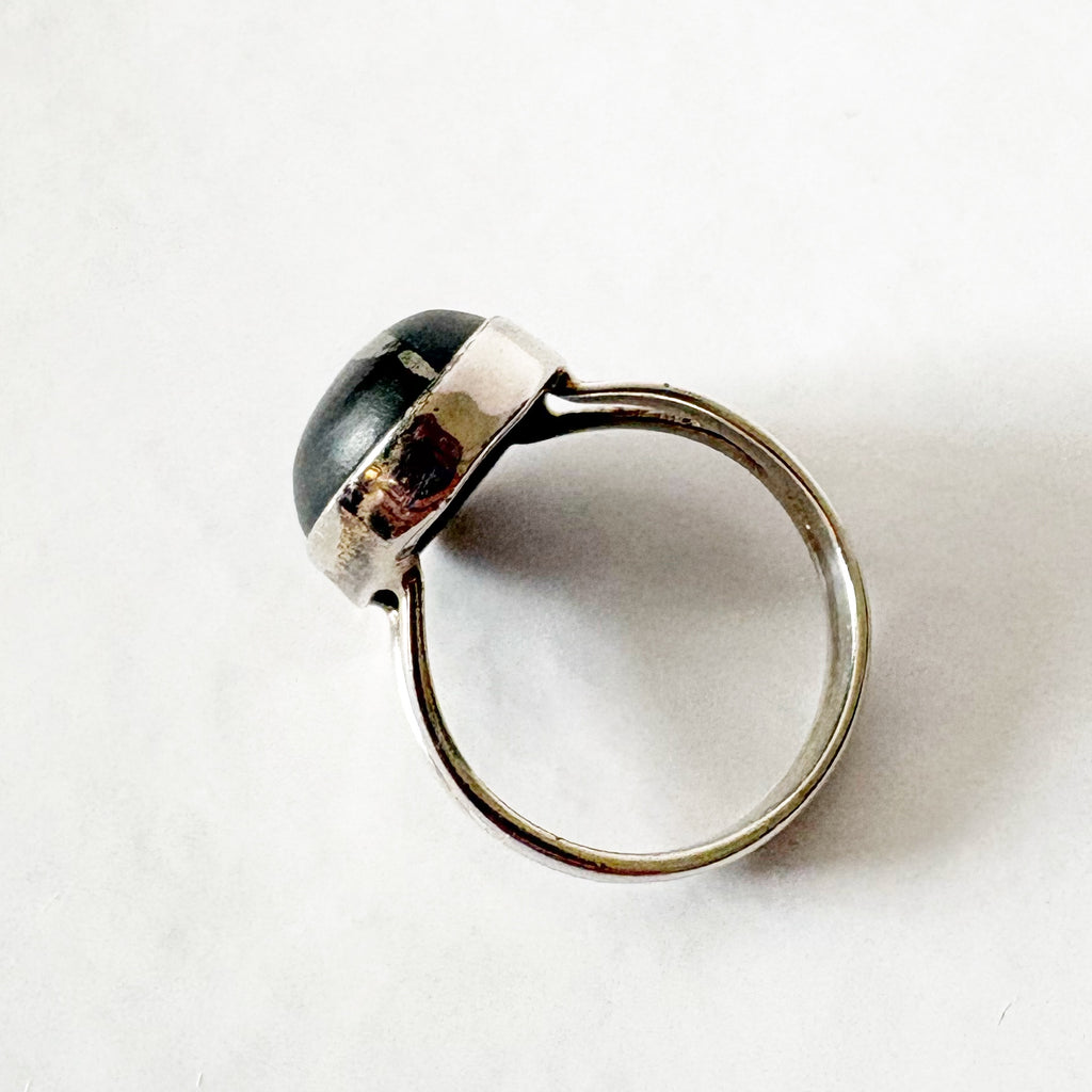 Grounding Pyrite & Basalt Sterling Silver Ring SIZE 8