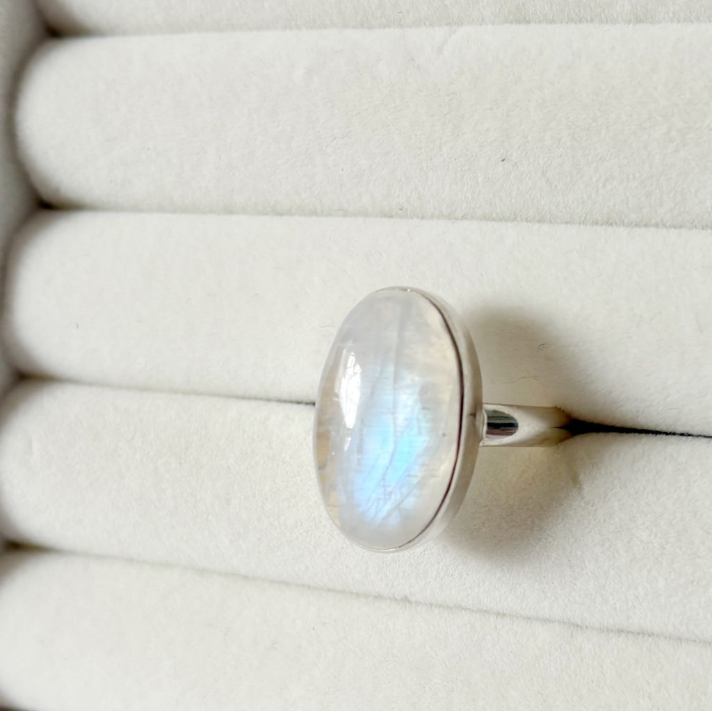 Moonstone Sterling Silver Ring – Intuition & Feminine Energy Stone SIZE 8.5
