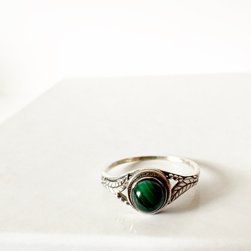 Malachite Sterling Silver Filigree Ring – Protection & Transformation SIZE 6
