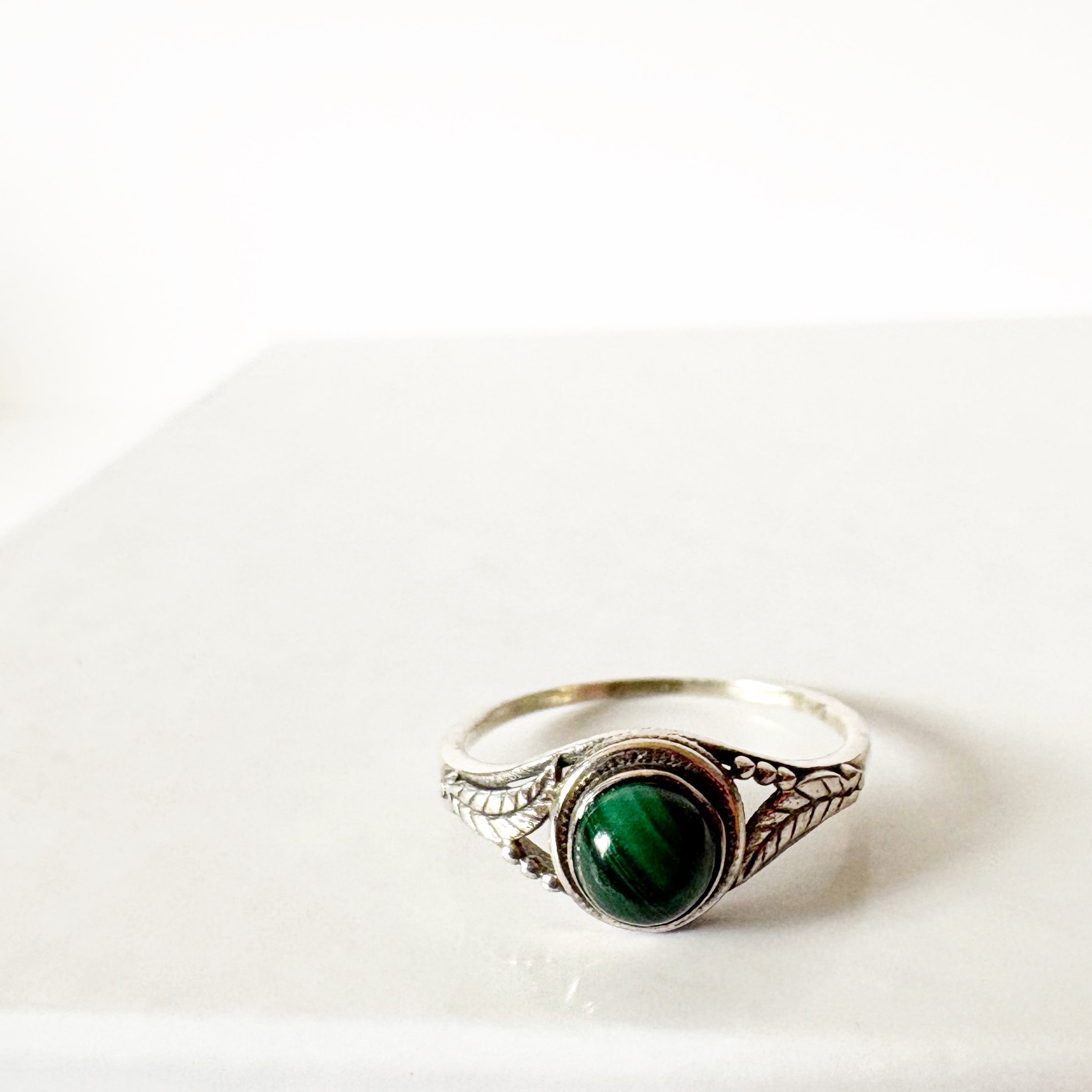 Malachite Sterling Silver Filigree Ring – Protection & Transformation SIZE 6