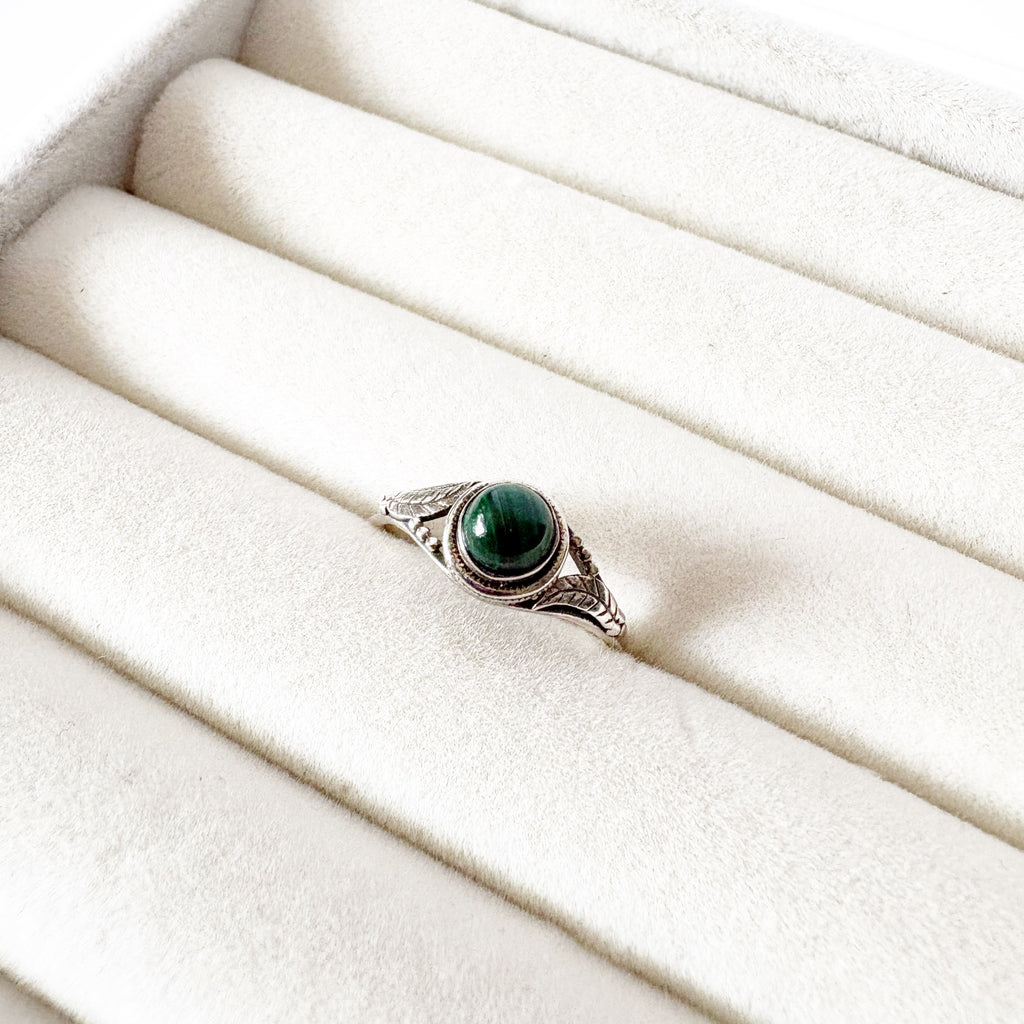 Malachite Sterling Silver Filigree Ring – Protection & Transformation SIZE 6