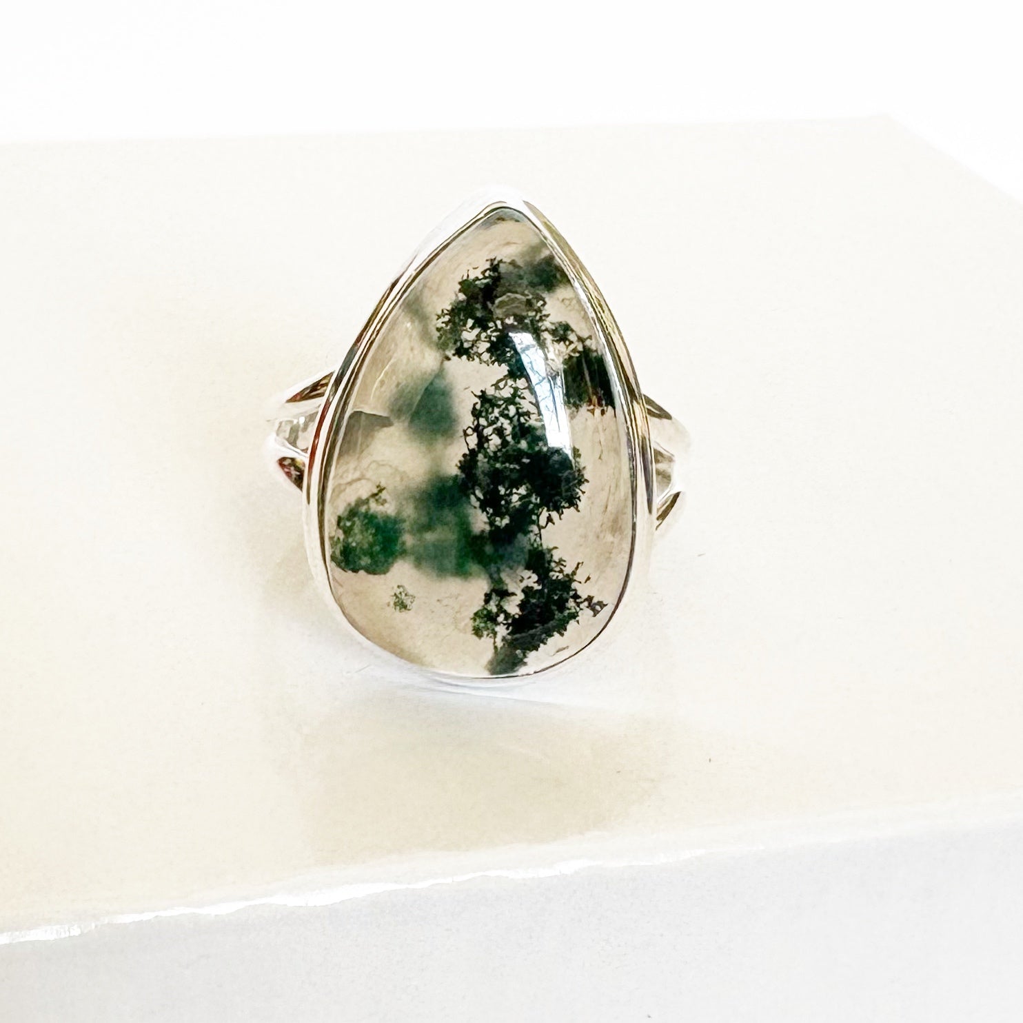 Moss Agate Teardrop Ring – Growth & Grounding SIZE 10