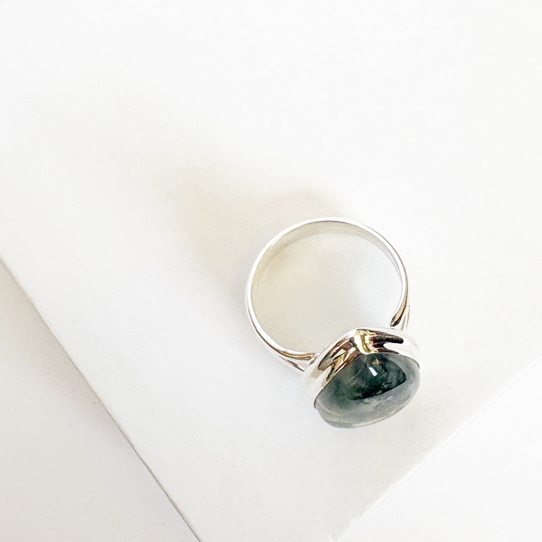Moss Agate Teardrop Ring – Growth & Grounding SIZE 10
