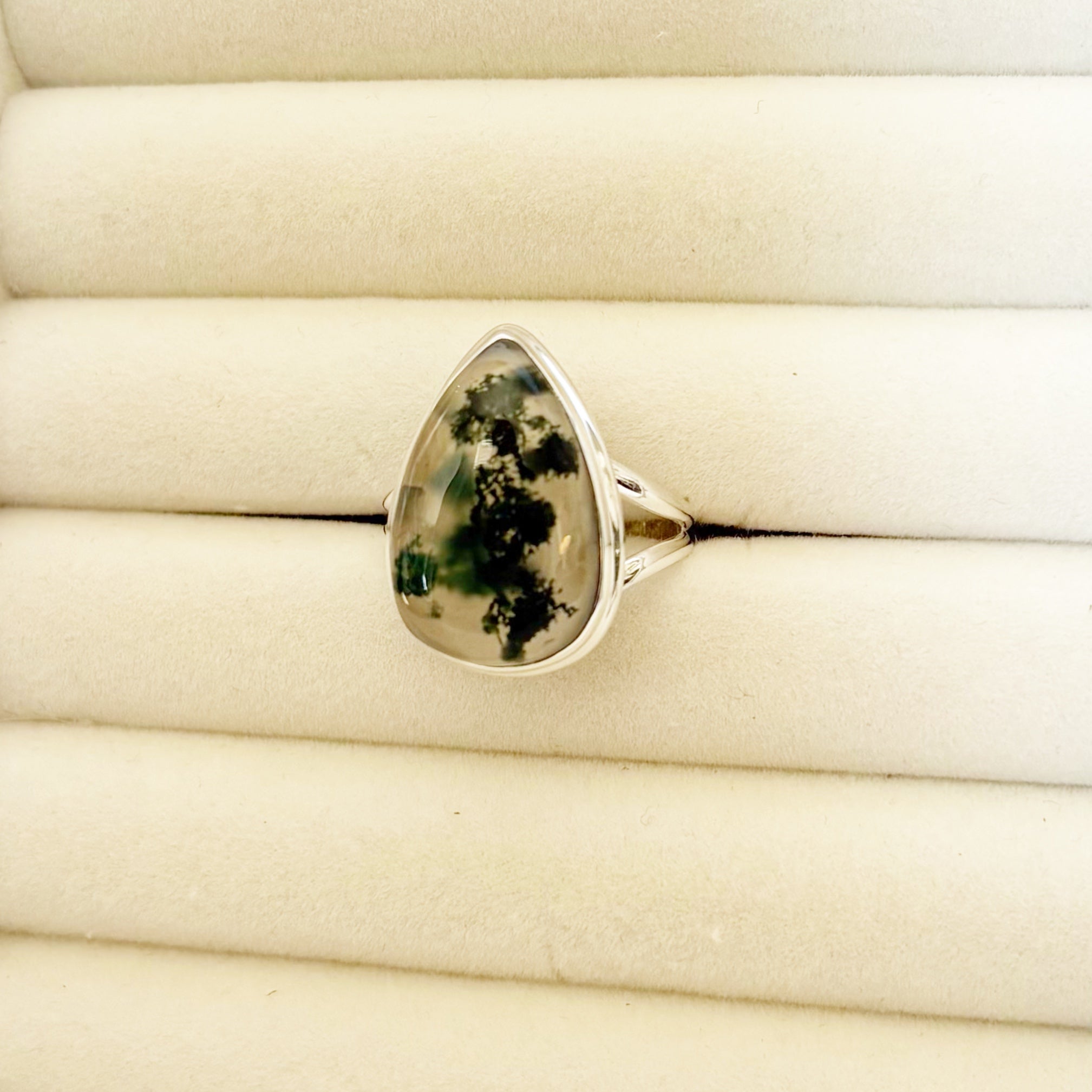 Moss Agate Teardrop Ring – Growth & Grounding SIZE 10