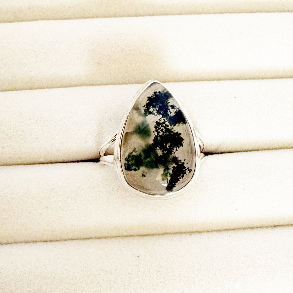 Moss Agate Teardrop Ring – Growth & Grounding SIZE 10
