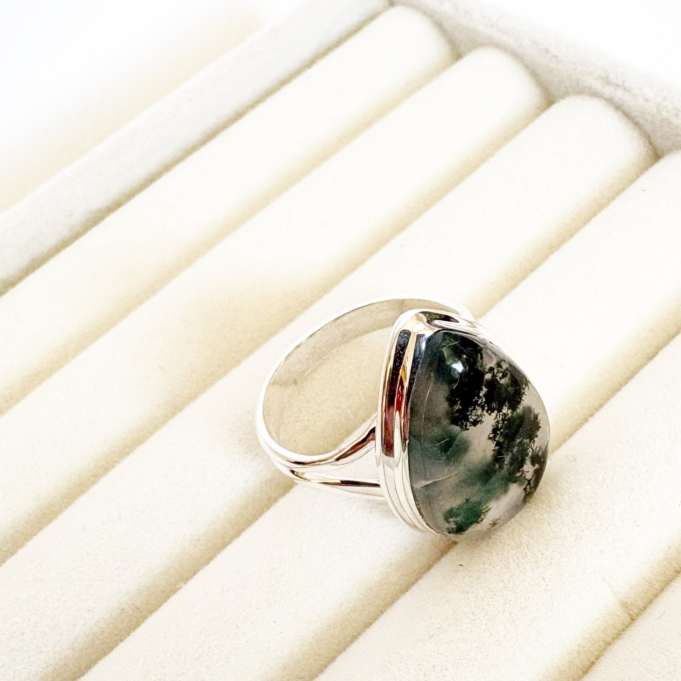 Moss Agate Teardrop Ring – Growth & Grounding SIZE 10