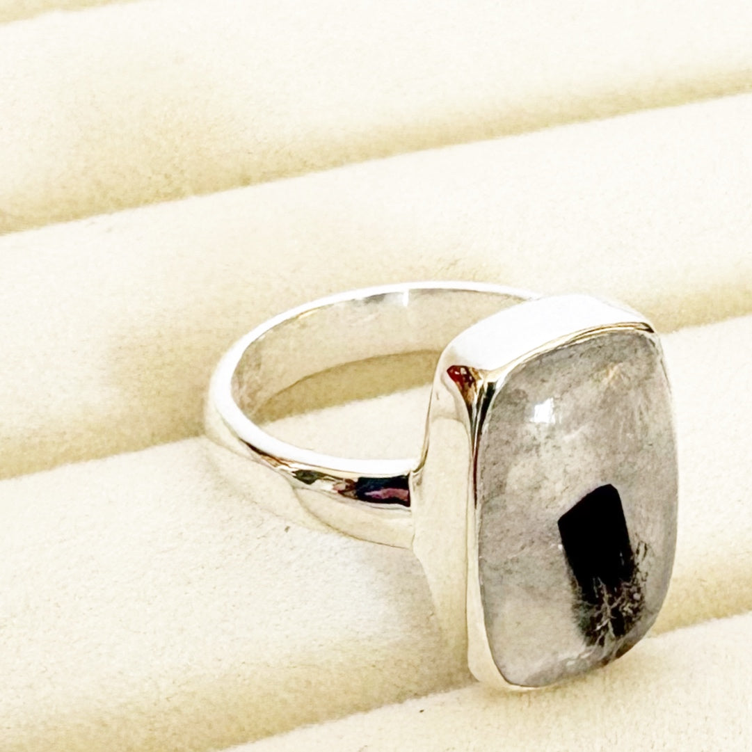 Black Tourmaline Quartz Ring – Protection & Clarity SIZE 6